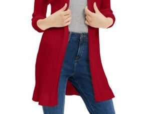 Cardigan feminino canelado aberto Maison Jules, vermelho, tamanho XX-G
