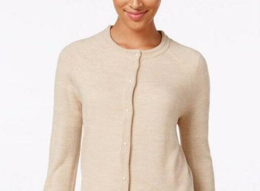 Karen Scott Cardigan Feminino Luxsoft Botão Bege Tamanho Pequeno Médio