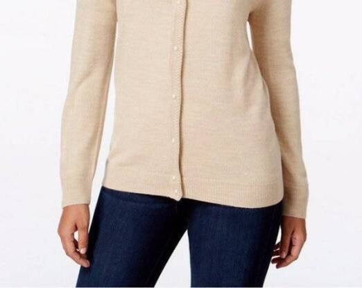 Karen Scott Cardigan Feminino Luxsoft Botão Bege Tamanho Pequeno Médio