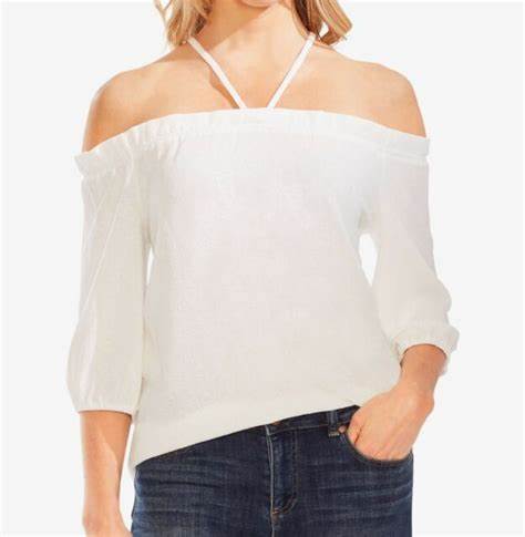 Vince Camuto Top Halter Feminino Ombro a Ombro Branco Tamanho 1X