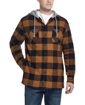 Jaqueta masculina xadrez vintage à prova de intempéries com forro de sherpa e capuz marrom tamanho GG
