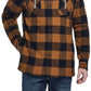 Jaqueta masculina xadrez vintage à prova de intempéries com forro de sherpa e capuz marrom tamanho GG