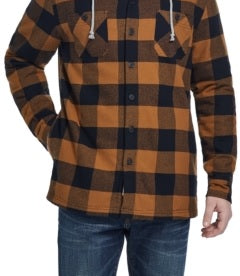Jaqueta masculina xadrez vintage à prova de intempéries com forro de sherpa e capuz marrom tamanho GG