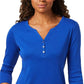 Camisa Henley de algodão feminina Karen Scott, azul escuro, tamanho pequeno e pequeno