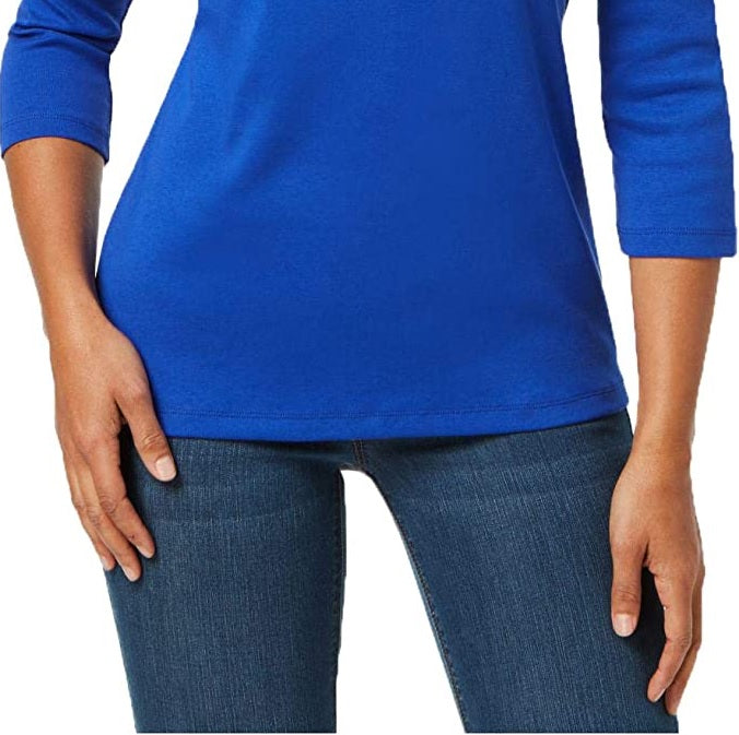 Camisa Henley de algodão feminina Karen Scott, azul escuro, tamanho pequeno e pequeno