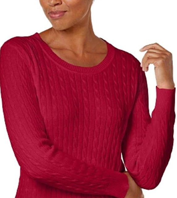 Karen Scott Suéter Feminino de Tricô de Algodão com Cabo Vermelho Tamanho Pequeno Pequeno