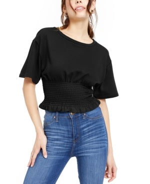 Blusa Crave Fame Junior com cintura franzida, preta, tamanho X-G