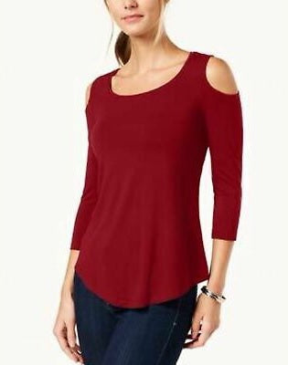 JM Collection Top feminino com ombros descobertos, vermelho, tamanho pequeno, médio