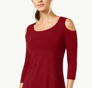JM Collection Top feminino com ombros descobertos, vermelho, tamanho pequeno, médio