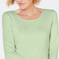Karen Scott Blusa de algodão feminina com decote redondo, verde, tamanho pequeno e pequeno