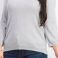 Suéter feminino Maison Jules com gola redonda e manga 3/4, cinza, tamanho 2XL