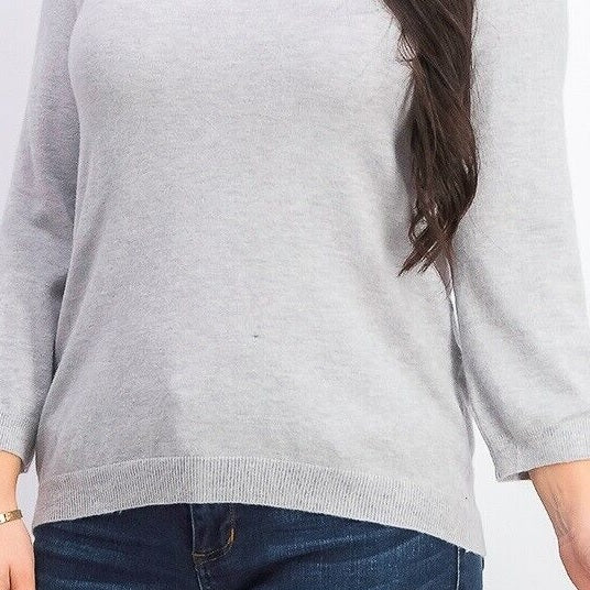 Suéter feminino Maison Jules com gola redonda e manga 3/4, cinza, tamanho 2XL