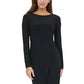 Vestido de festa feminino Tommy Hilfiger com zíper, manga comprida, decote joia abaixo do joelho, preto, tamanho 16