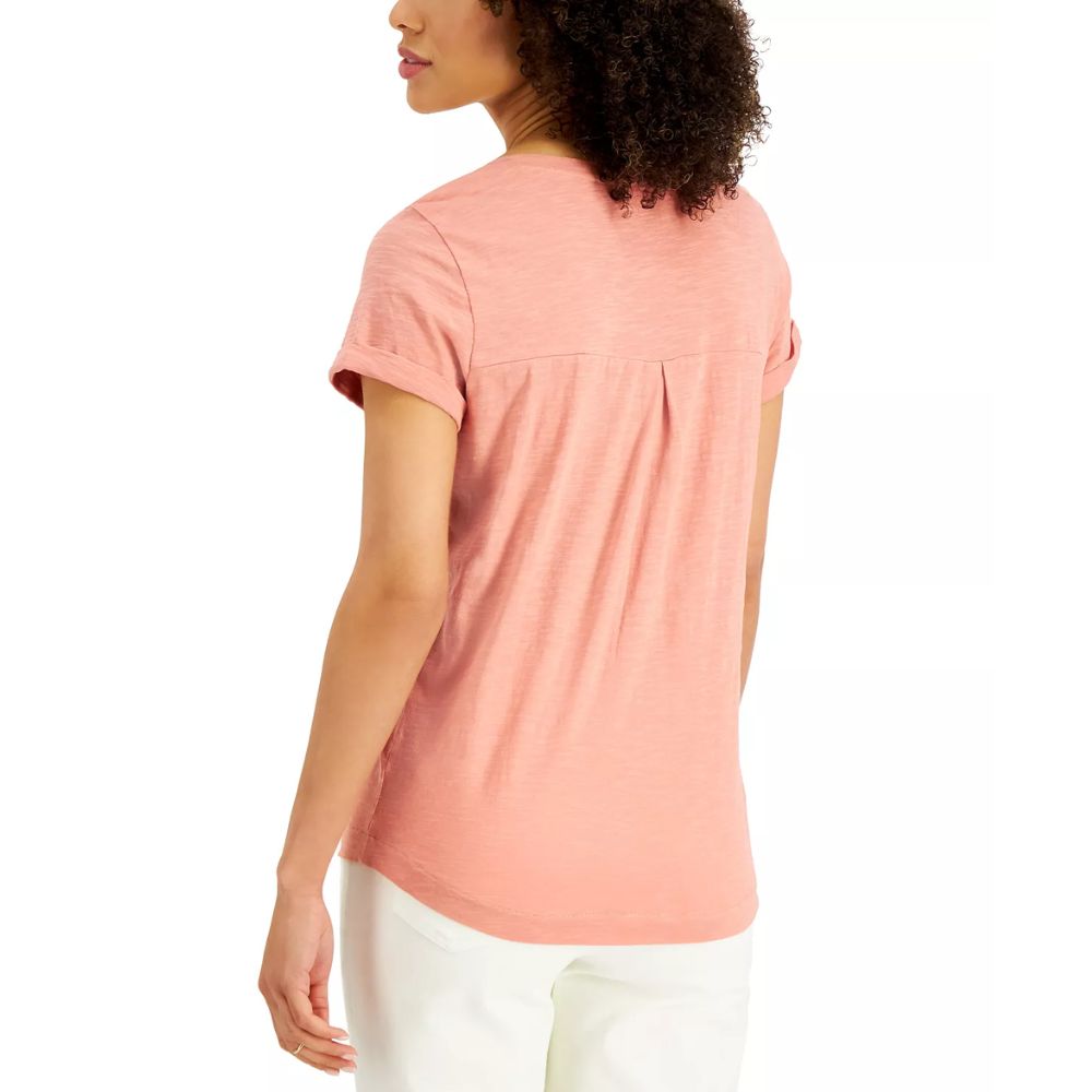 Camiseta feminina estilo &amp; co com decote em V e estampa Burnout, rosa, tamanho pequeno