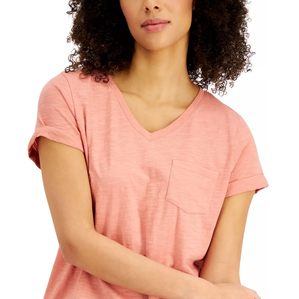 Camiseta feminina estilo &amp; co com decote em V e estampa Burnout, rosa, tamanho pequeno