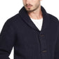 Suéter masculino vintage à prova de intempéries com gola xale e botões, azul, tamanho XXX-G