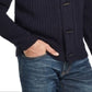 Suéter masculino vintage à prova de intempéries com gola xale e botões, azul, tamanho XXX-G