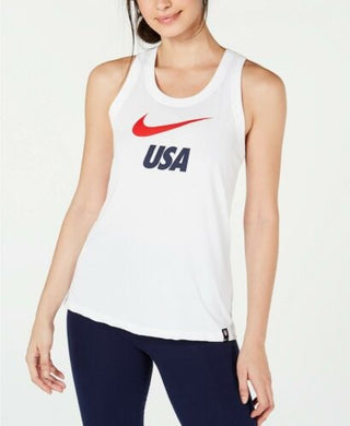 Camiseta regata Nike Dri-FIT Logo Racerback feminina, branca, tamanho médio