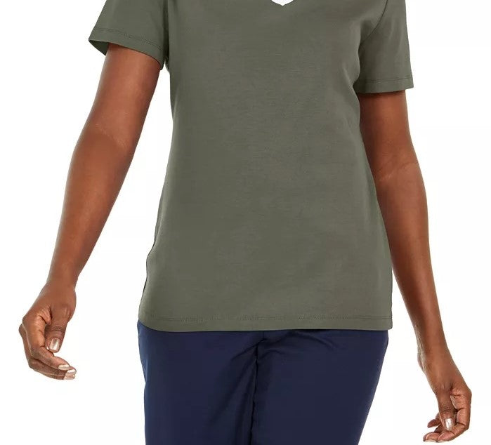 Karen Scott Top Feminino de Algodão com Acabamento em Treliça Verde Tamanho XS