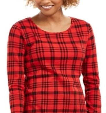 Camiseta feminina xadrez de algodão Charter Club vermelha, tamanho P