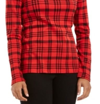 Camiseta feminina xadrez de algodão Charter Club vermelha, tamanho P