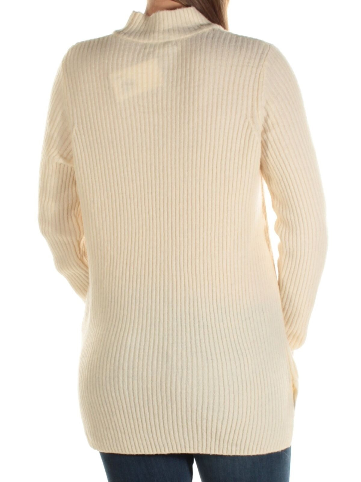 Suéter túnica feminino com zíper lateral e malha waffle da INC International Concepts, bege, tamanho grande