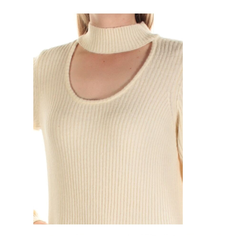 Suéter túnica feminino com zíper lateral e malha waffle da INC International Concepts, bege, tamanho grande