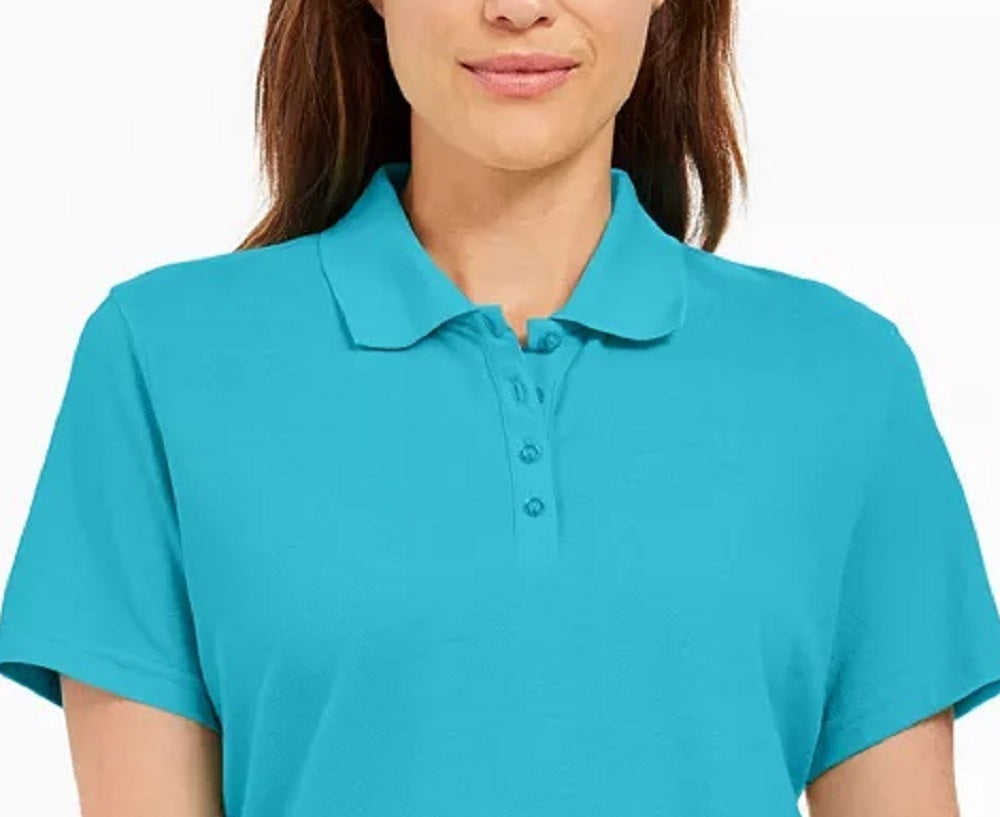 Polo Karen Scott de algodão feminino, azul, tamanho médio
