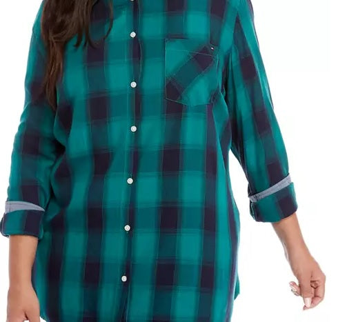 Camisa xadrez plus size feminina Tommy Hilfiger verde tamanho 3X