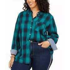 Camisa xadrez plus size feminina Tommy Hilfiger verde tamanho 3X