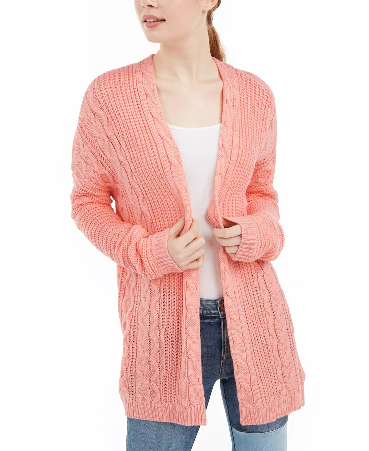 Cardigan de malha trançada com abertura frontal Ultra Flirt Juniors, laranja escuro, tamanho extra grande