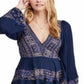 Vestido feminino Free People manga comprida acima do joelho azul tamanho pequeno