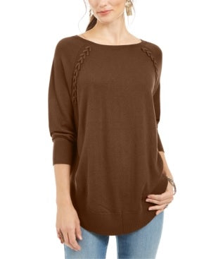 Suéter feminino com cadarço e acabamento em chevron, estilo &amp; co, marrom, tamanho GG