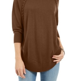 Suéter feminino com cadarço e acabamento em chevron, estilo &amp; co, marrom, tamanho GG