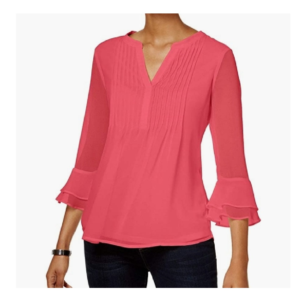 Charter Club feminino, blusa curta com babados duplos texturizada, tamanho coral, tamanho pequeno GG
