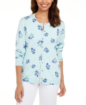 Karen Scott Cardigan Feminino Estampado Floral Azul Tamanho P