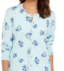 Karen Scott Cardigan Feminino Estampado Floral Azul Tamanho P