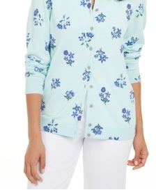Karen Scott Cardigan Feminino Estampado Floral Azul Tamanho P