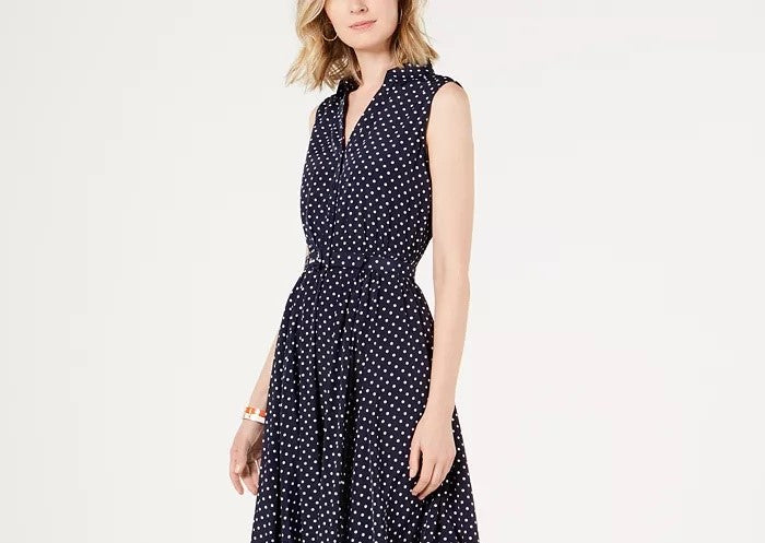 Vestido-camisa feminino de bolinhas Charter Club, azul, tamanho 12