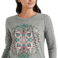 Camiseta feminina Lucky Brand Mandala manga 3/4 cinza tamanho GG