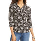 Camisa polo feminina Charter Club com estampa de manga 3/4, preta, tamanho XX-G