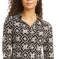 Camisa polo feminina Charter Club com estampa de manga 3/4, preta, tamanho XX-G