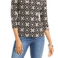 Camisa polo feminina Charter Club com estampa de manga 3/4, preta, tamanho XX-G