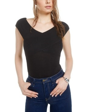 Body feminino canelado cruzado Bar III, preto, tamanho X-S