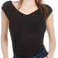 Body feminino canelado cruzado Bar III, preto, tamanho X-S