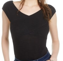 Body feminino canelado cruzado Bar III, preto, tamanho X-S