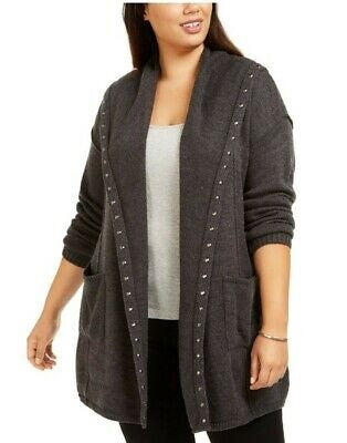 Cardigan feminino com capuz e tachas Style &amp; Co, cinza, tamanho PP