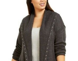 Cardigan feminino com capuz e tachas Style &amp; Co, cinza, tamanho PP