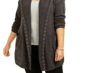 Cardigan feminino com capuz e tachas Style &amp; Co, cinza, tamanho PP