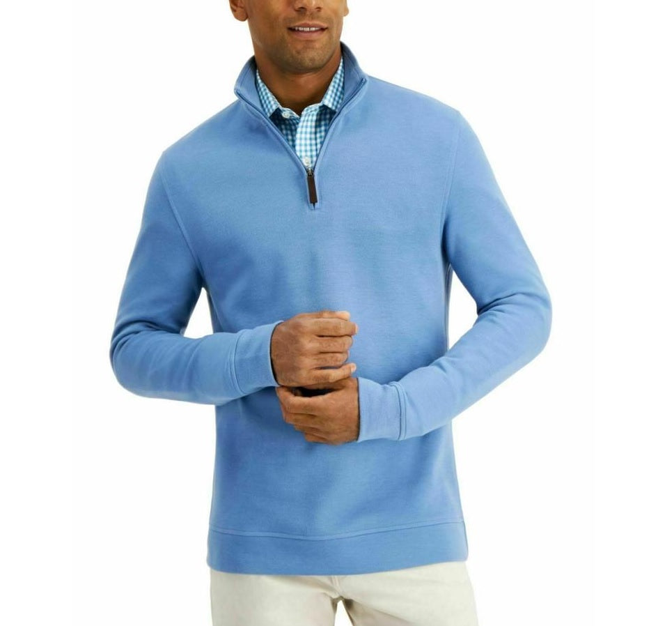 Tasso Elba Suéter Masculino Estampado Manga Longa Clássico Ajuste Fino com Zíper de 1/4 de Algodão Azul Tamanho P